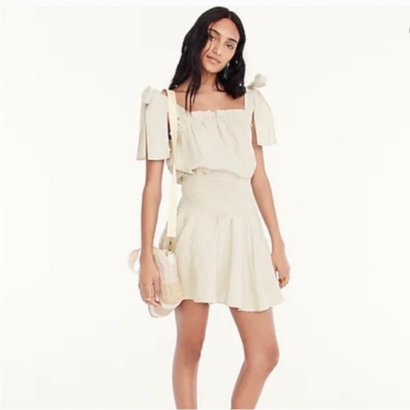 J. CREW 100% Linen Lined Mini Skirt Wide Elastic Smocked Waist Beachy Preppy XXL - Picture 9 of 12